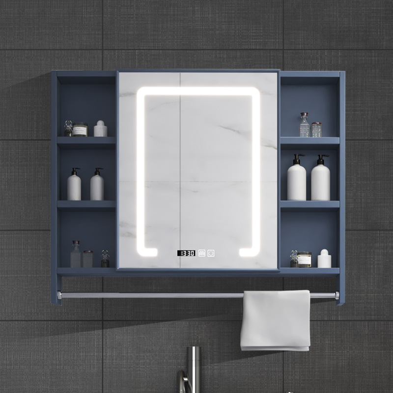 Space Aluminum Smart Mirror Cabinet Led Bathroom Mirror Wall-Mounted Touch Screen Mirror Anti-Fog Bathroom Mirror Luminous Mirror Storage Cabinet