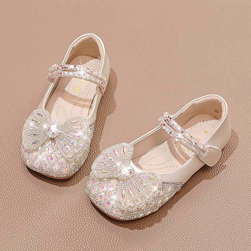 Girls' Shoes Princess Shoes 2025 Spring and Autumn New Children's Small Leather Shoes Autumn Baby Crystal Shiny Rhinestone Single Shoes