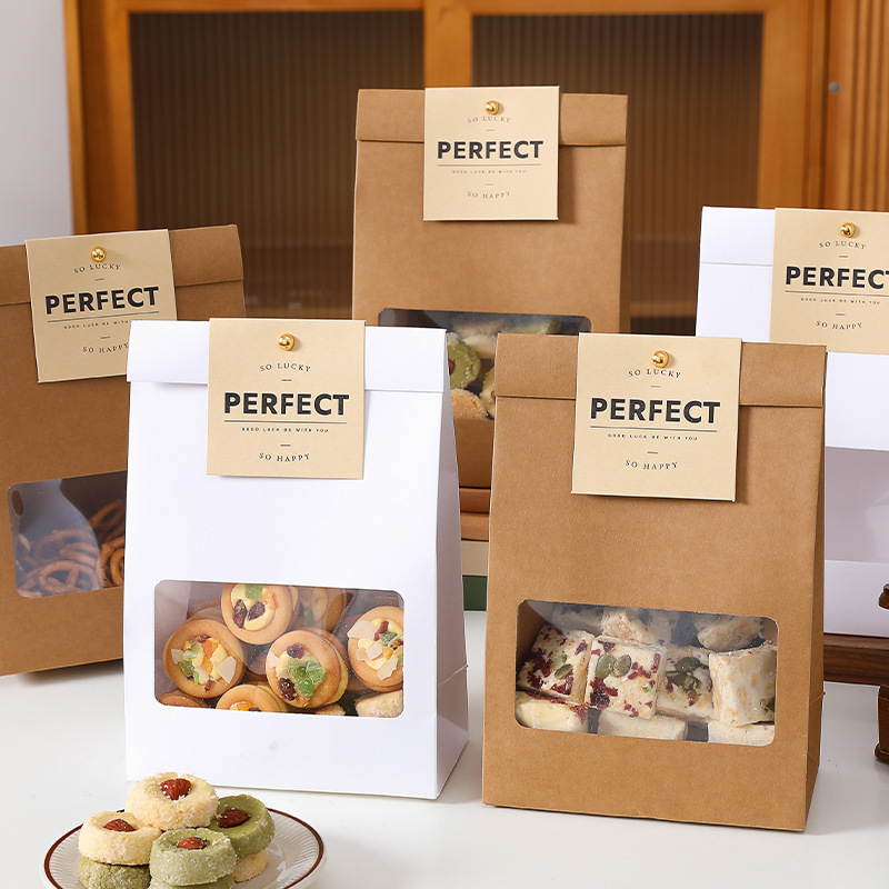 Упаковка из крафт-бумаги, печенье, снежинка, хрустящие клейкие рисовые пирожные, конфеты, нуга, торт для выпечки