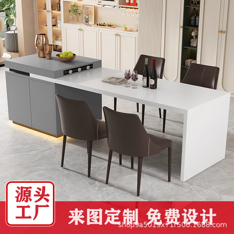 2025 New Slate Island Bar Italian Light Luxury Open Kitchen Island Retractable Dining Table Integrated Island