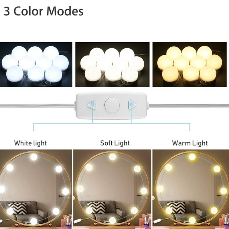 Cross-Border mirror headlight led makeup light rotating winding dimming color mixing makeup mirror fill light dresser 10 bulbs