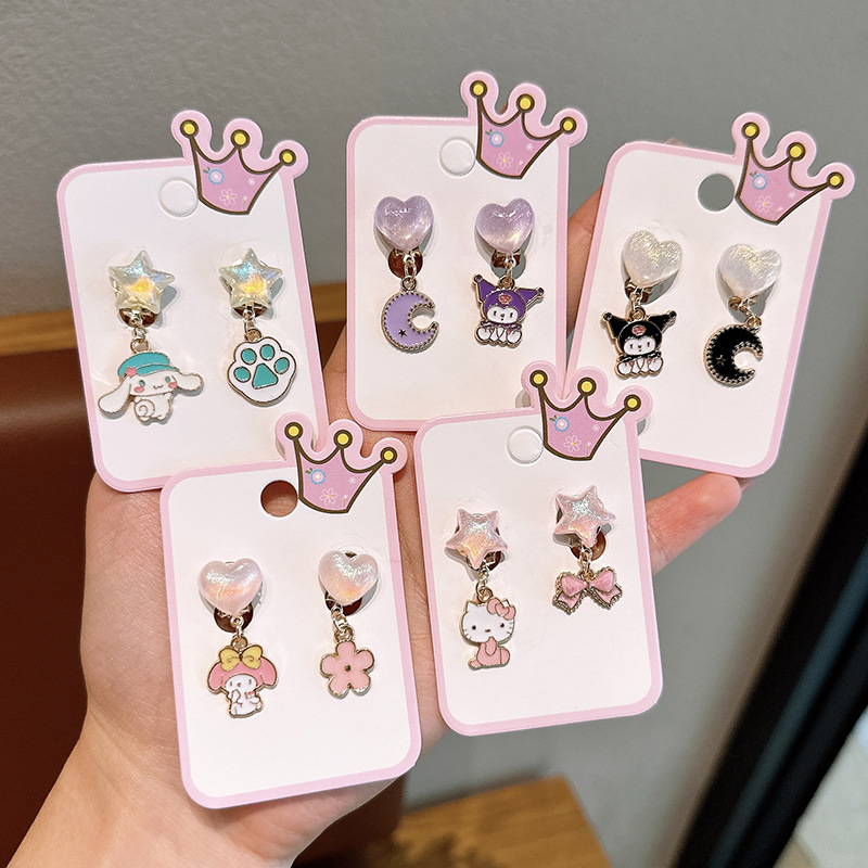 Детские клипсы на уши, популярные мультяшные серьги, ювелирные изделия для принцесс, безболезненные фальшивые серьги, серьги-гвоздики для девочек
