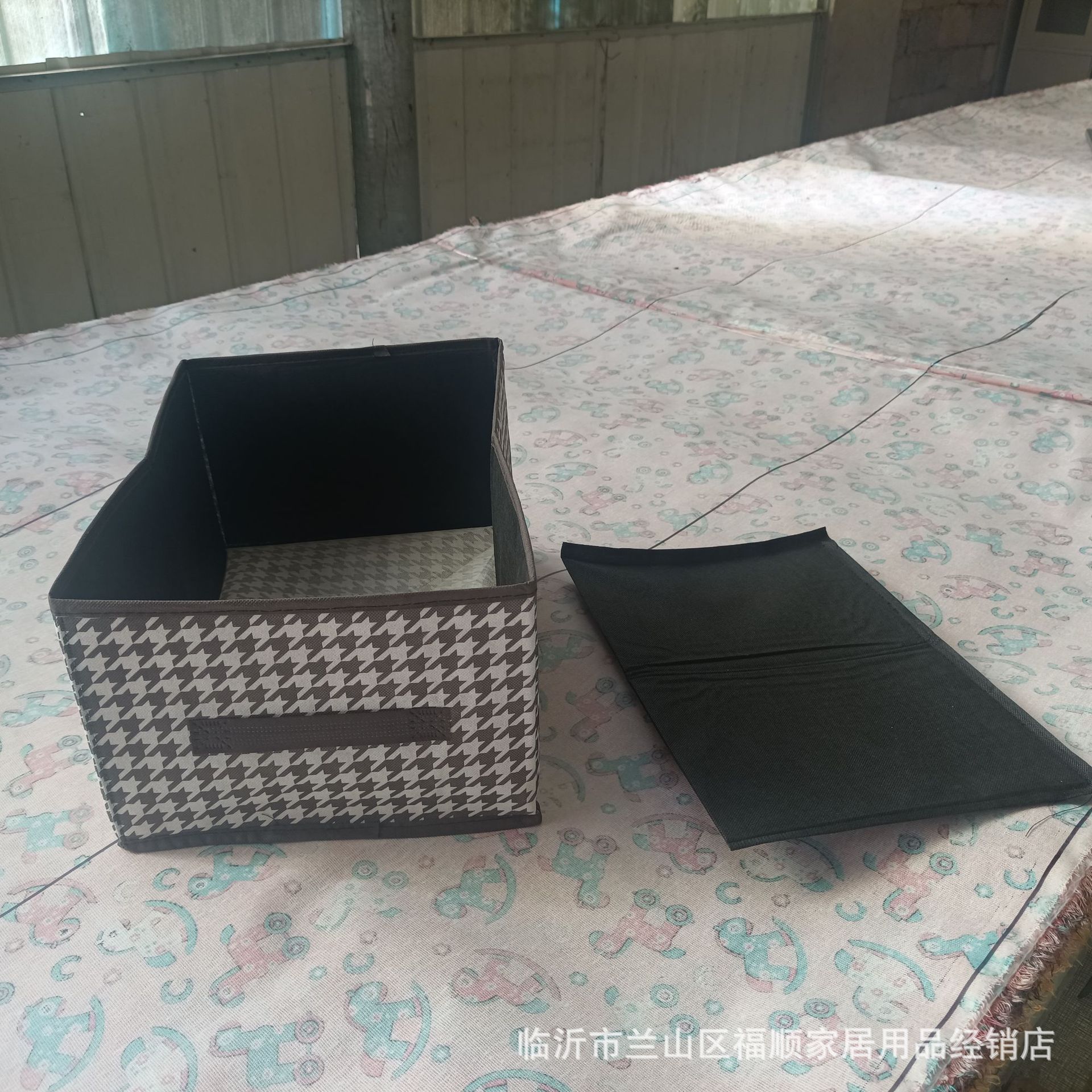 Houndstooth steel rack storage box household clothing storage box fabric folding storage box clothes storage basket wholesale