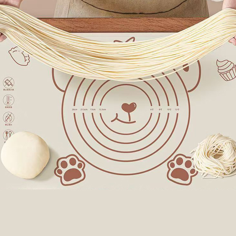 Bear Silicone Mat Food Grade Non-Stick Kneading Mat Non-Slip Kitchen Household Baking Mat Large Thickened Rolling Noodle Mat