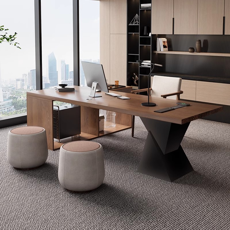 Простой современный стол из массива дерева с интегрированным чайным столиком, президентский стол, офисный стол, легкая роскошь и высокий уровень