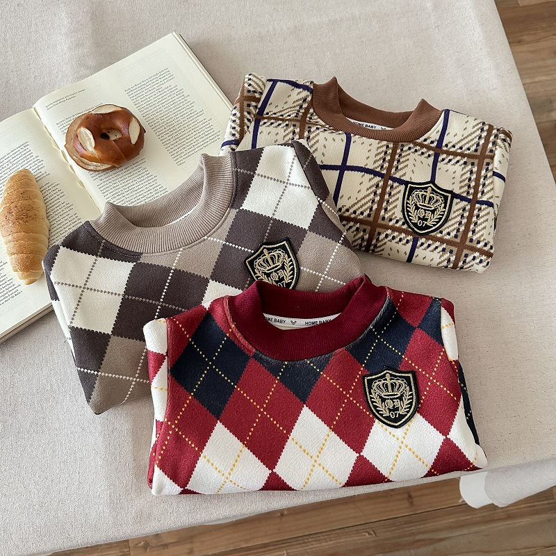 New Children's Milk Silk Sweater Autumn and Winter fleece-lined Warm Knitted Sweater for Boys and Girls Baby's Round Neck Pullover Base