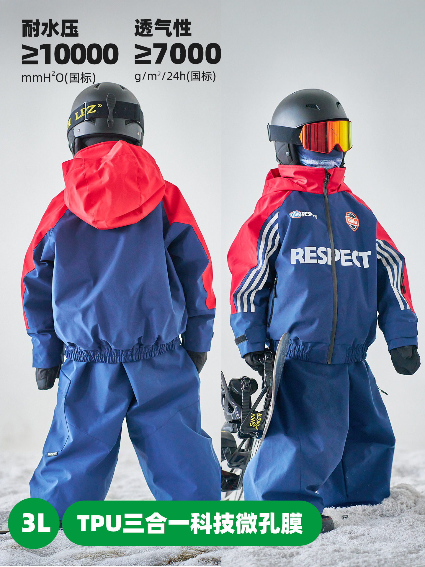 [High Street Retro Red and Blue Contrast Snow Suit] Imgo Kidsren's Ski Suit for Boys and Girls Dwr+3L Warm Ski Suit