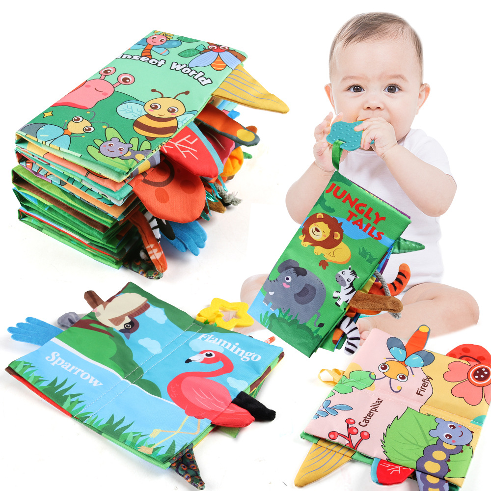Source Factory 0-3 Years Old Baby Tail Cloth Book Tear-Resistant Baby Cloth Book with Rattling Paper Enlightenment Book Early Education Toys