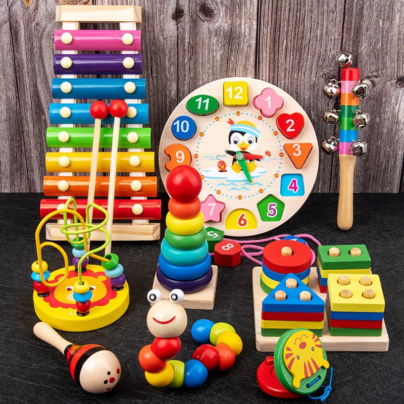 Children's Vocal Musical Instruments Digital Clock Building Blocks Shape Four Sets of Columns Around Beads Kindergarten Early Education Toys Wholesale Cross-border