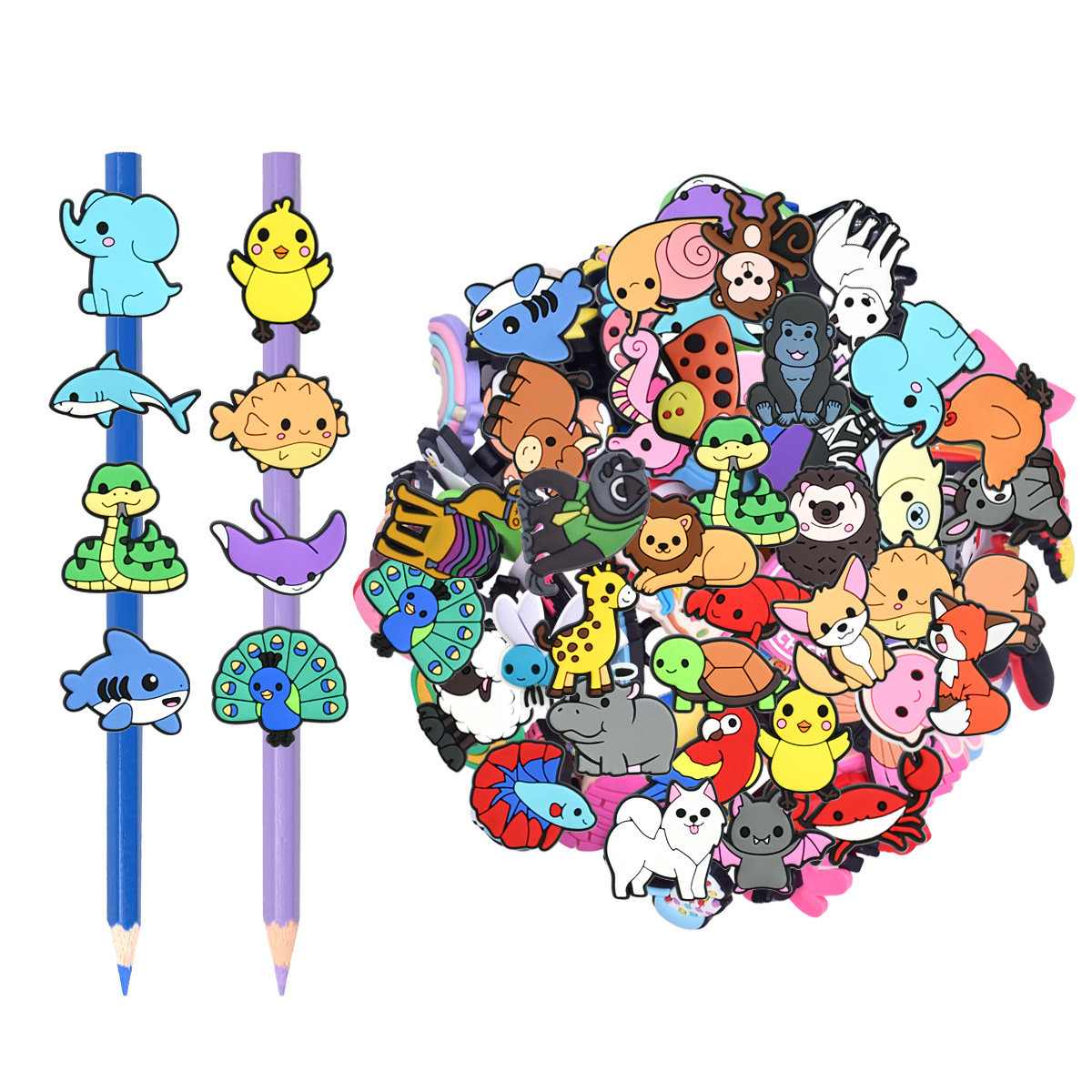 Cute Animal Series 50 Pencil Set Universal Soft Rubber Removable DIY Creative Straw Buckle Personal Pen Clip