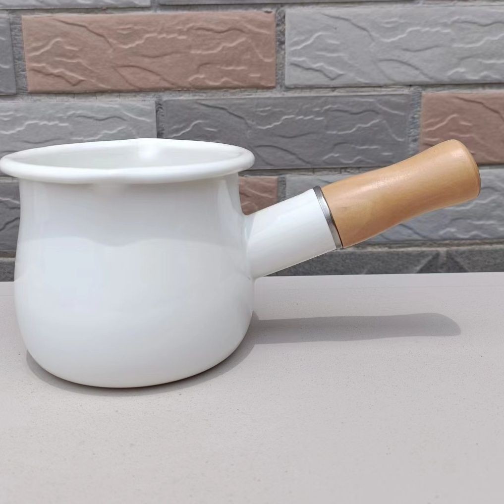 Japanese-Style Enamel Milk Pot Mini Enamel Milk Pot Suitable for Induction Cooker and Open Flame Baby Food Pot 500ml