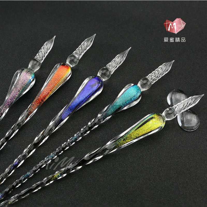 Starry Sky Glass Pen Dip Pen Crystal Gift Box Set Creative Stationery Gradient Gold Powder Color Ink Calligraphy