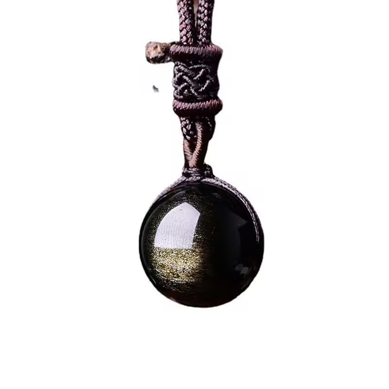 Natural Rainbow Eye Obsidian Wholesale Transfer Beads Gold Round Bead Pendant Fashion Personalized Pendant Necklace Jewelry for Women