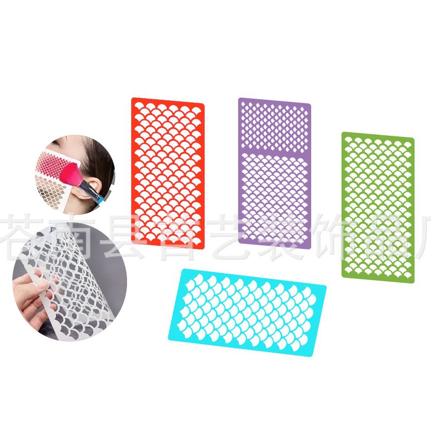8 Pieces of Mermaid Scale Templates, Face Makeup, Hand Painting, Cut Out Fish Scale Grids, Masking Spray Painting DIY