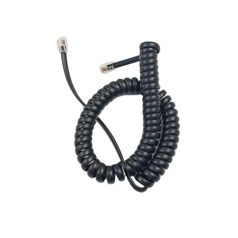 Landline Handset Black 4-Core Pvc Spiral Spring Cord Retractable Connection Cable Finished Telephone Cross-Border Hot Sale
