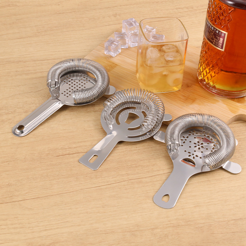 Wholesale 304 Stainless Steel Cocktail Hawthorne Ice Strainer Cocktail Filter Spring Cross Ice Separator Mesh Bar Strainer