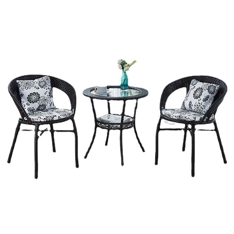 Balcony Small Table and Chairs Outdoor Courtyard Coffee Table Combination Leisure Outdoor Terrace Rattan Backrest Chair Rattan Chair Three-piece Set