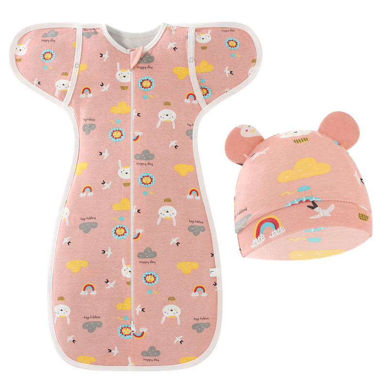 Foreign Trade Europe and the United States Newborn Surrender Sleeping Bag Delivery Room Swaddling Baby Raise Hands Sleeping Bag and Hat Set 8310