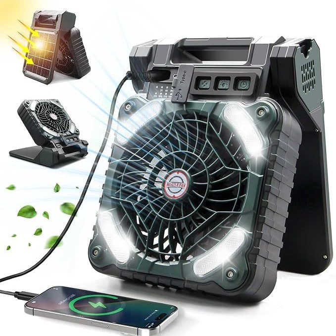 Солнечный вентилятор для кемпинга, портативный, перезаряжаемый, популярный на Amazon, для освещения