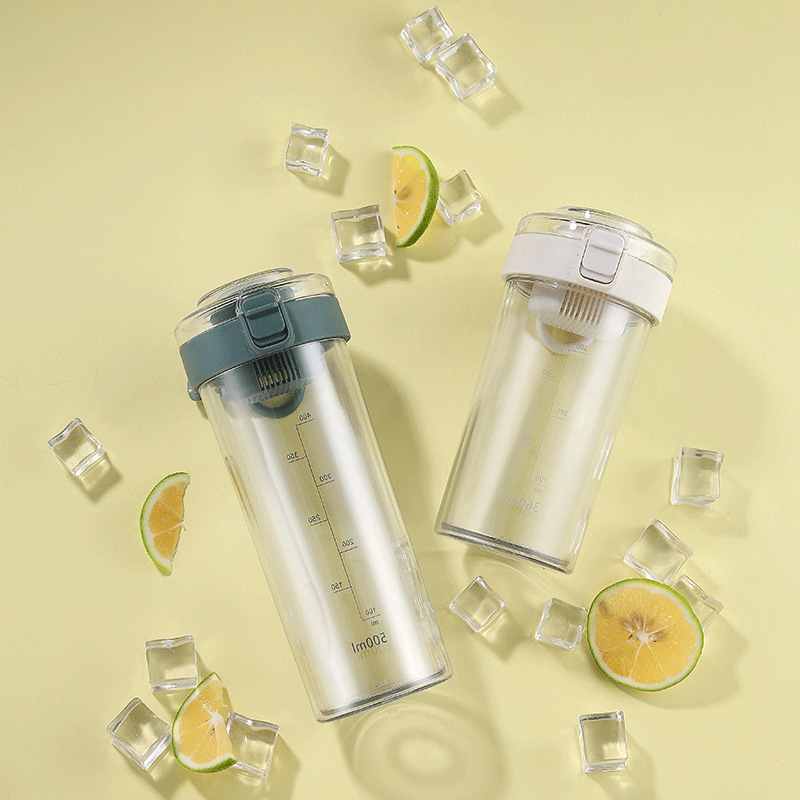 Tea Water Separation Cup, High-Looking Double-Layer Insulated Household 500ml Student Portable Bubble Anti-Scalding Tea Cup