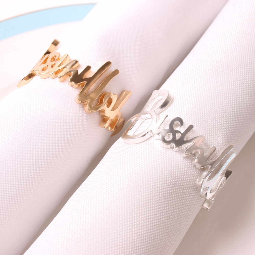 Cross-border alloy polished Golden letter napkin ring Arabic napkin ring mouth cloth ring napkin buckle wholesale