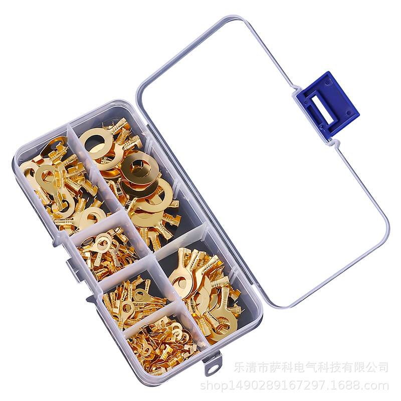 Cross-border hot sale 150/300/450pcs Golden Ring terminal suit O-type bare terminal boxed round terminal