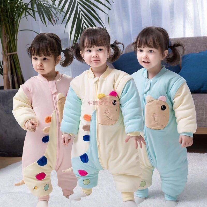 Children's Cartoon Anti-Kick Quilt Detachable Sleeve Sleeping Bag Baby Autumn and Winter Thickeneded Pure Cotton Split-Leg Male and Female Baby One-Piece Pajamas