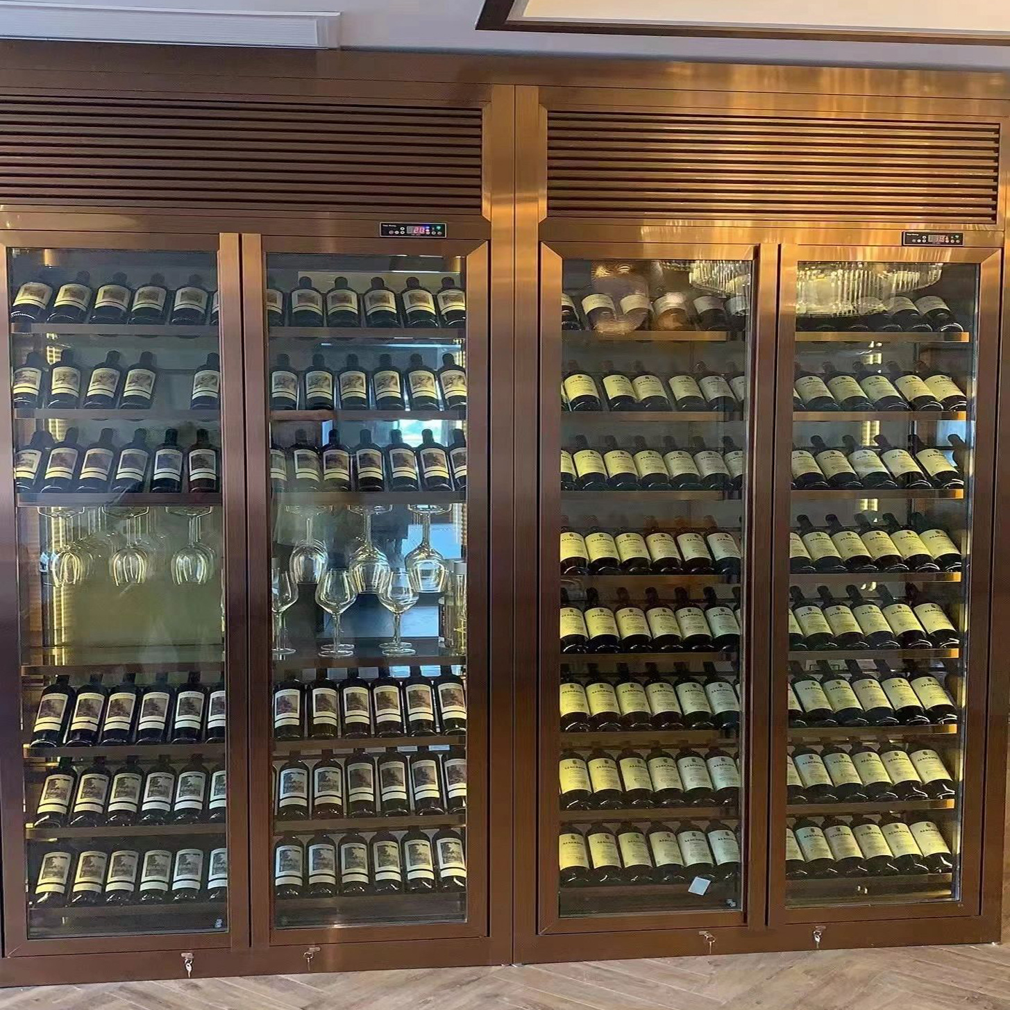 Light Luxury Wine Cellar Round Glass Wine Cabinet Wine Rack Villa Basement Constant Temperature and Humidity Stainless Steel Wine Cabinet Display Cabinet