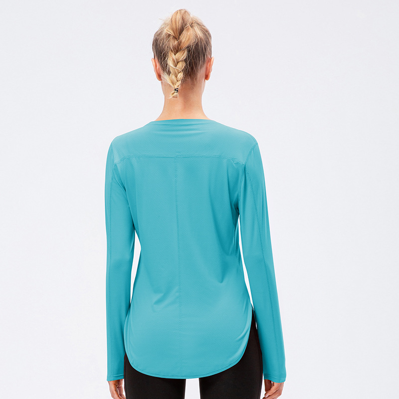 Women's Yoga Clothing Split Long Sleeve UPF50 + Sunscreen Sportswear UV Anti-UV Running Fitness Loose T-shirt 12530