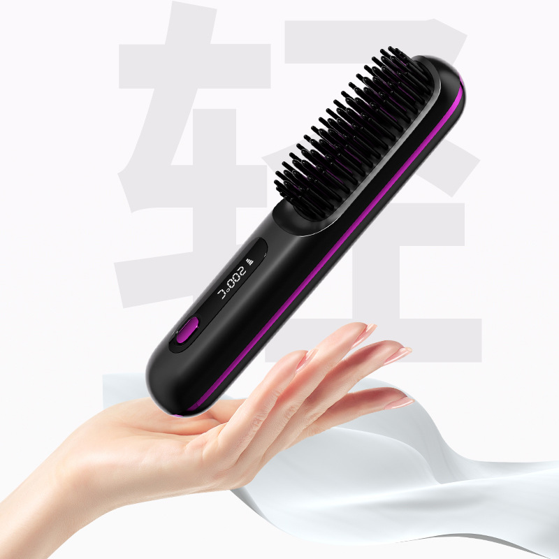 Cross-Border Lcd Wireless Hair Straightening Comb Styling Comb Rechargeable Electric Comb Hair Straightener Portable Negative Ion Non-Harmful Hair Comb