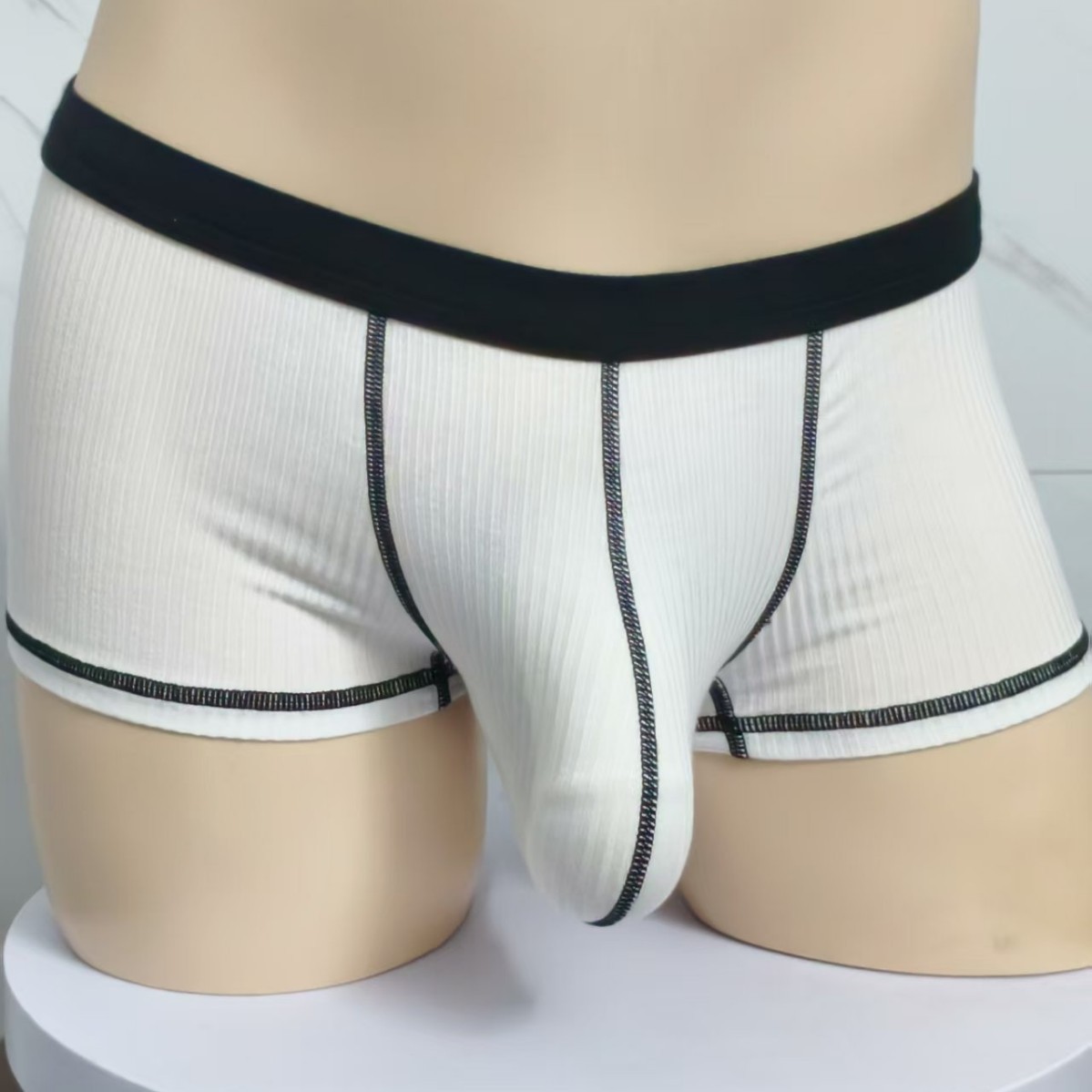 Threaded Breathable U-Shaped Low-Rise Hip-Lifting Single-Layer Thin Men's Boxer Briefs with Enlarged Front Pouch