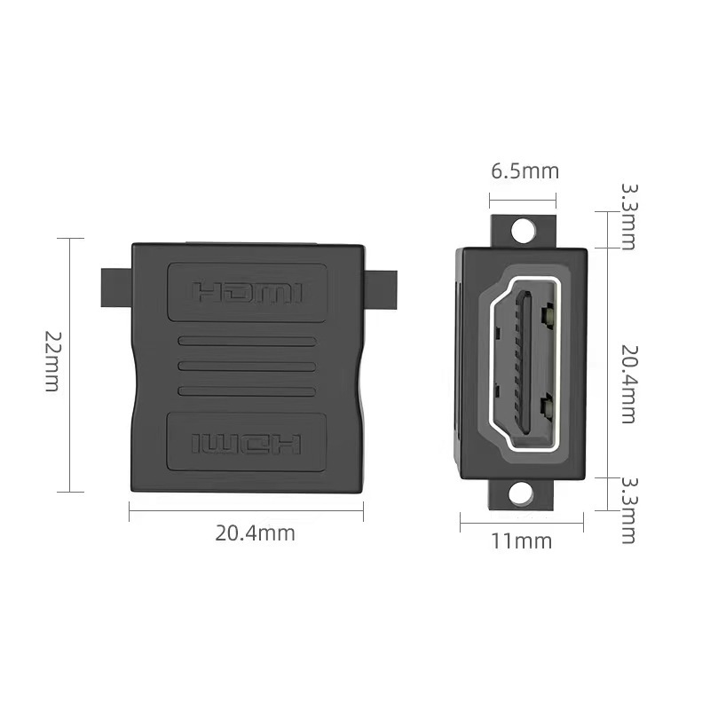 Version 2.0 4K HDMI Female-to-female Straight-through with Ears 180 Degree Conversion Head Suitable for HDMI Panel with Screw Holes