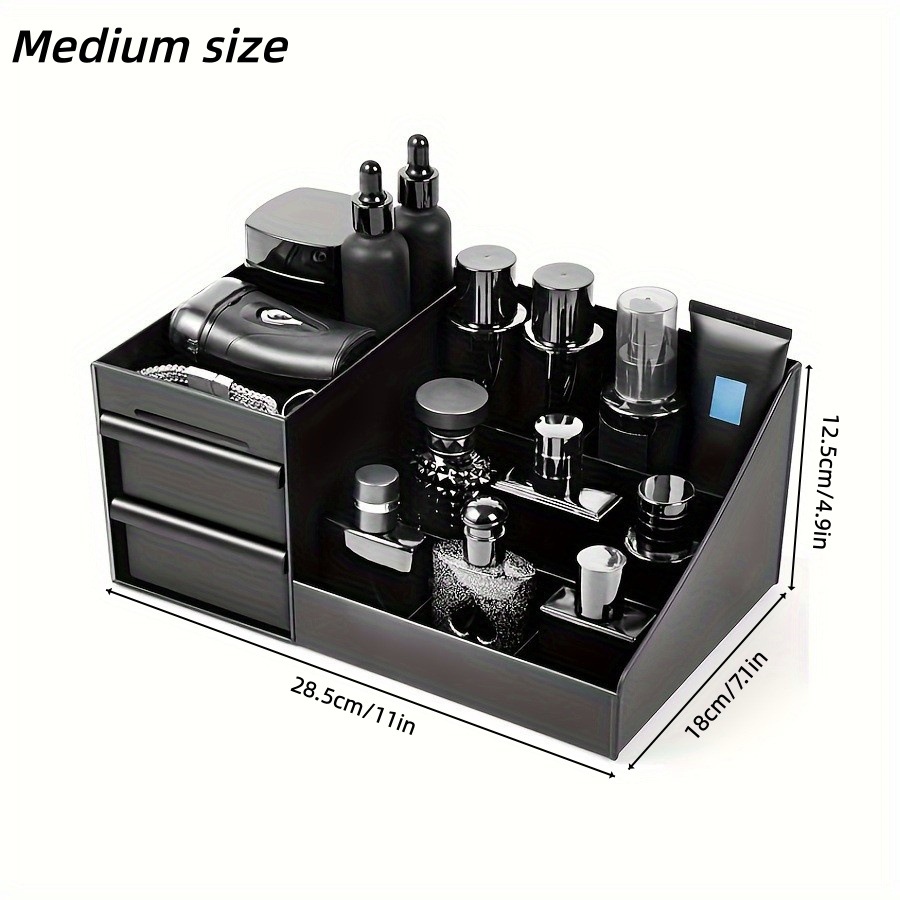 Desktop Cosmetics Storage Box Organizer Black Men's Cosmetics Storage Rack with Drawer Bathroom Lipstick Box