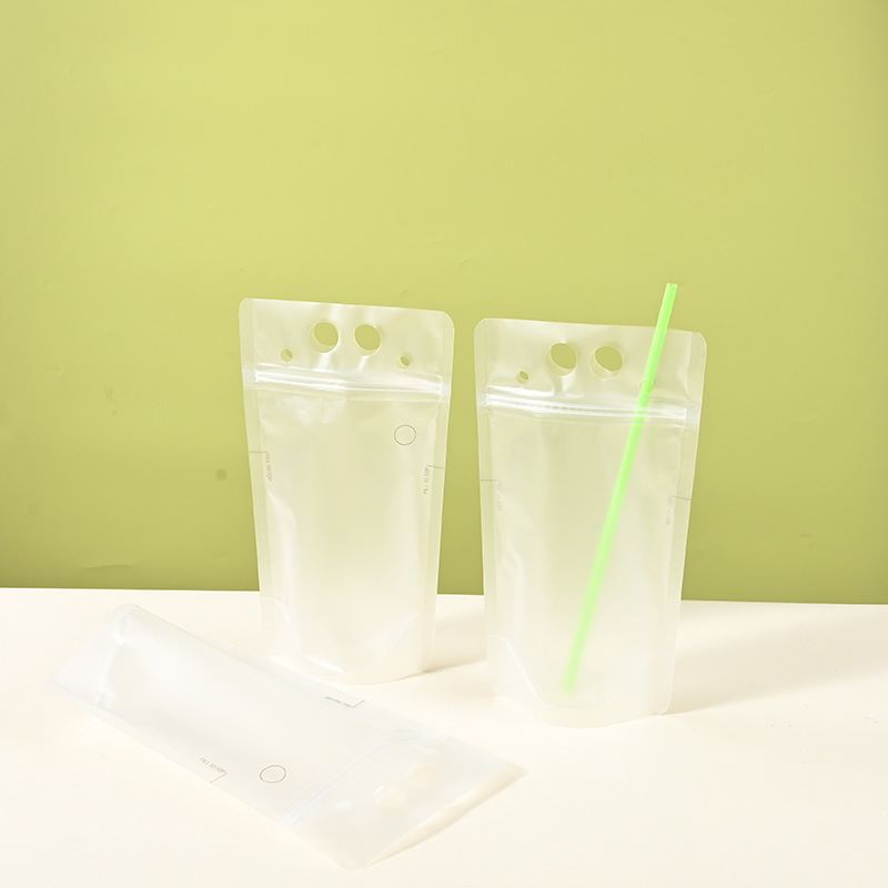 Transparent Beverage Coffee Bag Double Zipper Self-Standing Ziplock Bag Beverage Bag Juice Packaging Soy Milk Drink Bag Ready for Sale