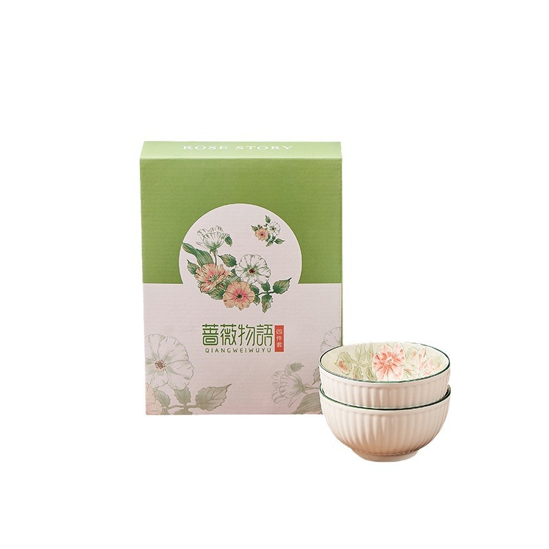 Rose Story Ceramic Tableware Set Bowl and Plate Event Promotional Gift Wholesale Bowl and Spoon Set Chinese Style High Aesthetic Value