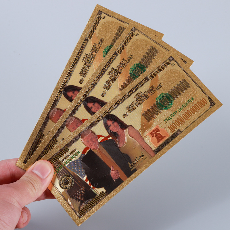 Manufacturer's Supply Plastic Gold Foil Banknotes Colorful Dollar Collection Coins Toy Props Coins Creative Commemorative Banknotes Wholesale