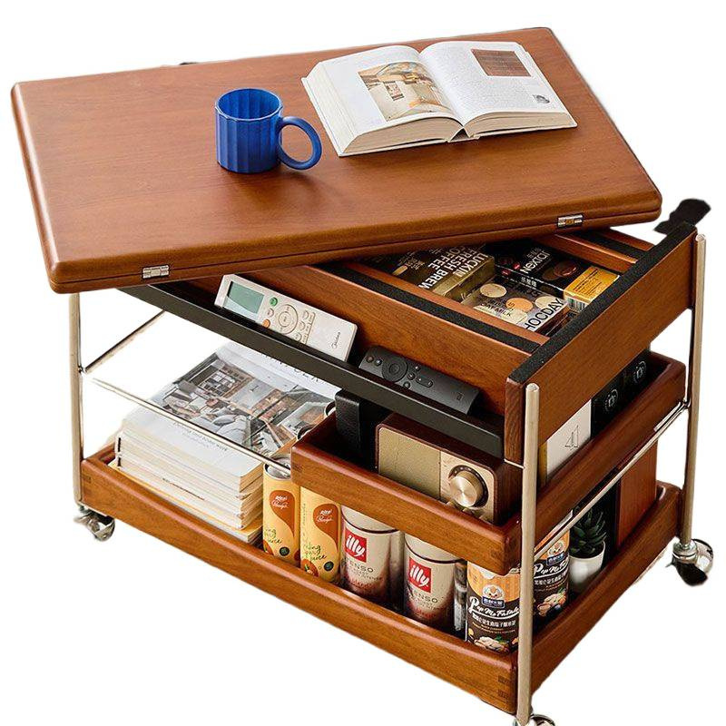 Solid Wood Coffee Table for Living Room, Vintage Style, Small Apartment, Movable Folding Coffee Table, Sofa Side Table, Kunwei