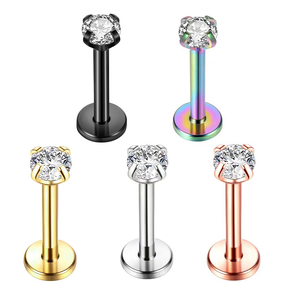 Titanium steel piercing jewelry zircon lip studs earrings best selling Amazon AliExpress