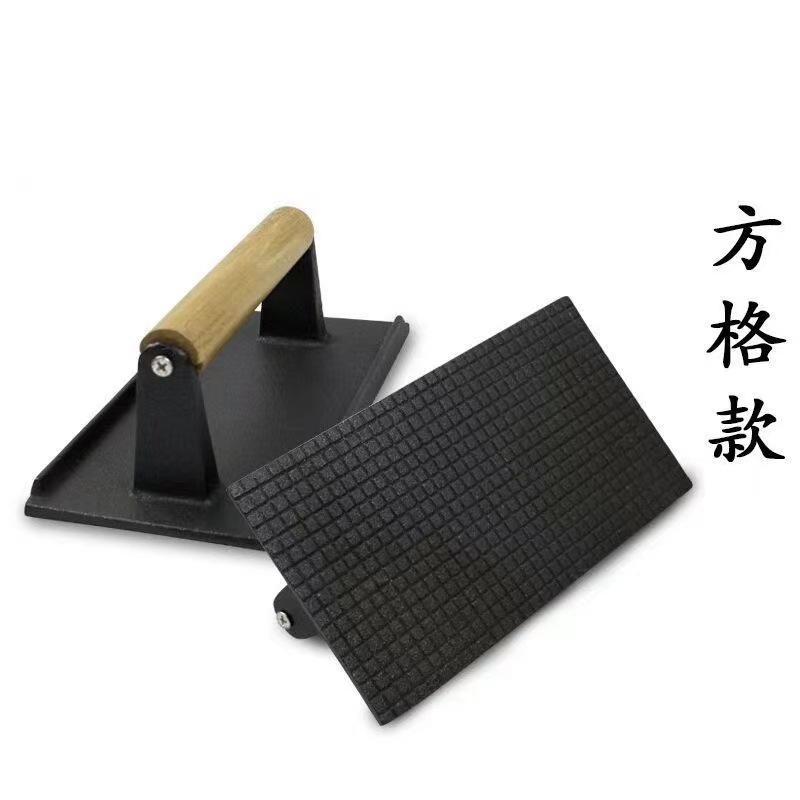 Cast iron pressed meat plate thickened rectangular commercial round cast iron grilled squid fried steak barbecue tools supply wholesale