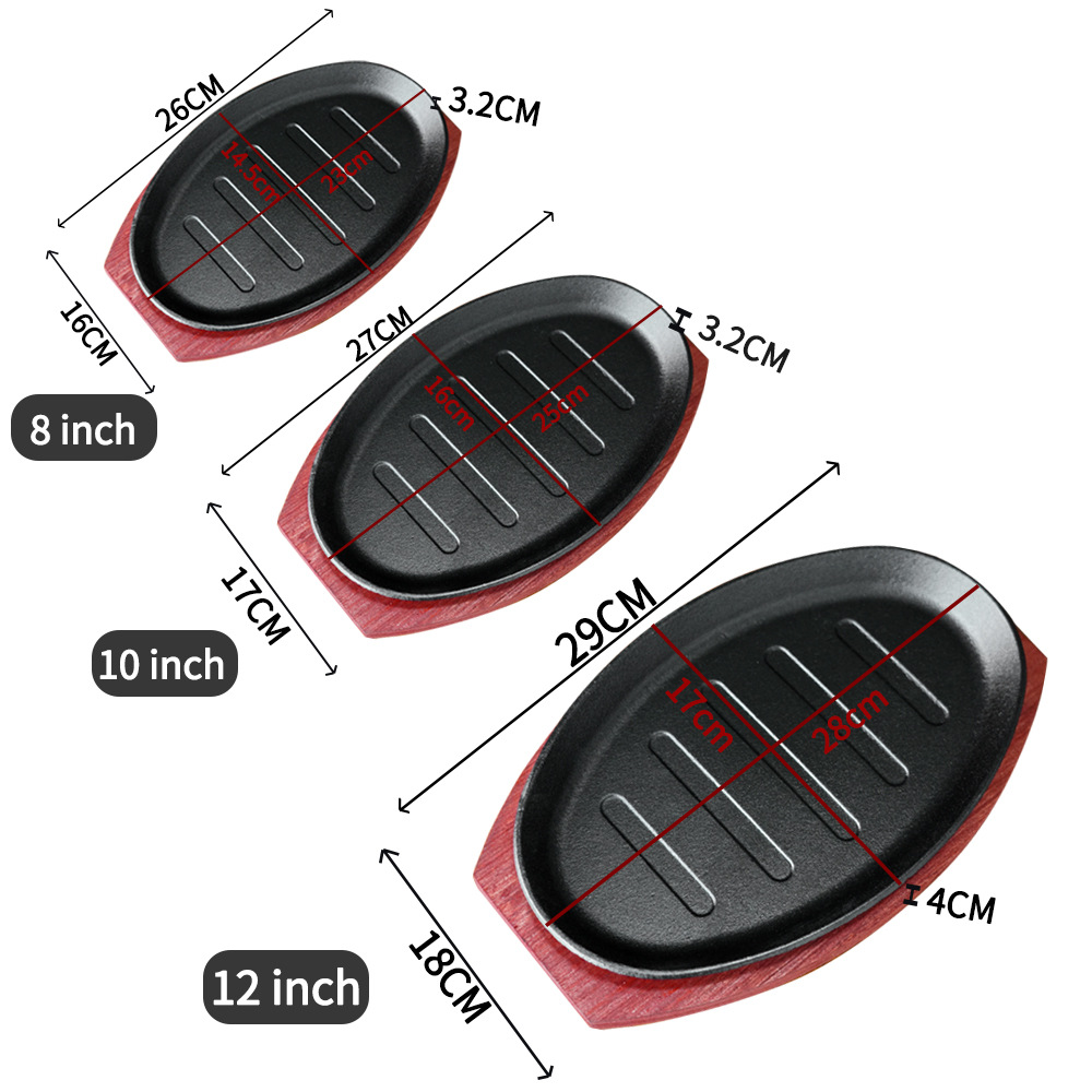 Foreign trade supply manufacturers directly supply cast iron egg-shaped iron plate non-stick baking tray cover rice plate steak striped baking tray waist plate