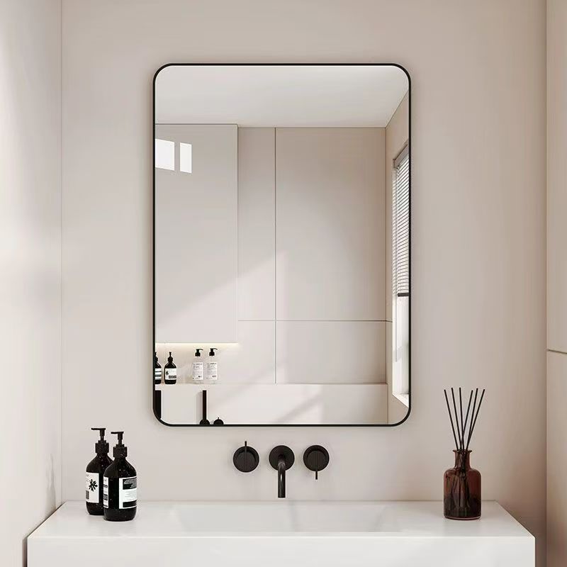 Glass Mirror Bathroom Mirror Bathroom Mirror Bathroom Toilet Toilet Paste Wall Punch-Free High-Definition Framed