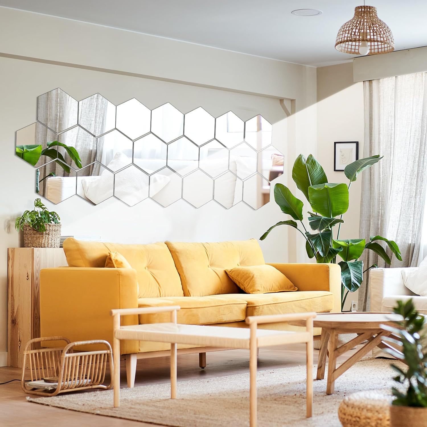 12 pieces hexagonal mirror wall stickers acrylic DIY self-adhesive wall stickers living room porch corridor stairs mirror stickers