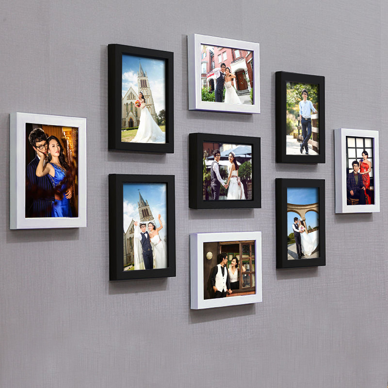 Casual Modern 7inch Photo Frame Wall Hanging Photo Wall Nine-Square Grids Creative Living Room Decoration Combination Punch-Free Photo Wall
