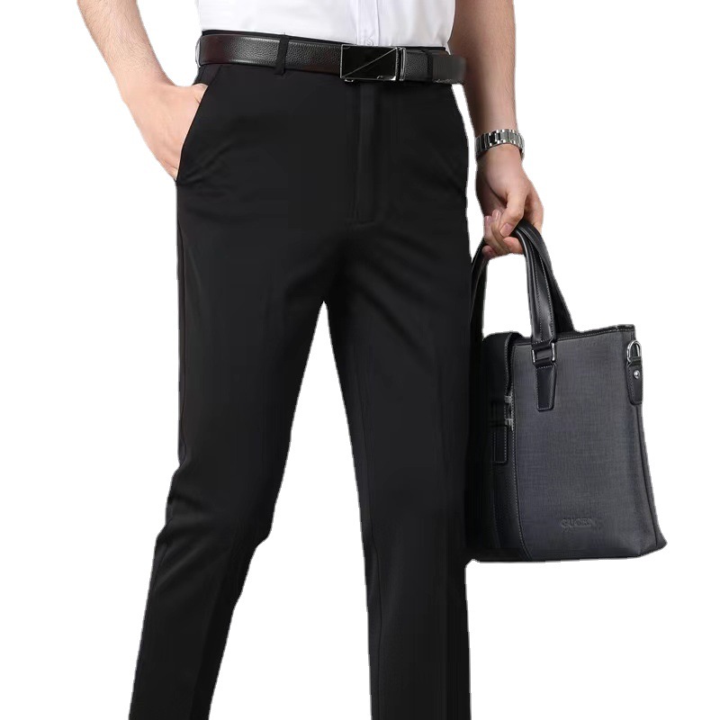 Spring and Autumn Thick Business Suit Pants Men's Casual Dress Pants Formal Men's Pants Middle-Aged Loose Straight Elastic Suit Pants Men