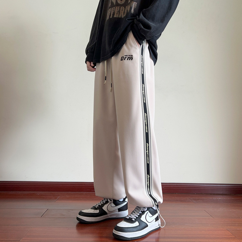Men's Spring and Autumn Letters Embroidered Casual Pants Men's Trendy Brand Youth Striped Sports Pants