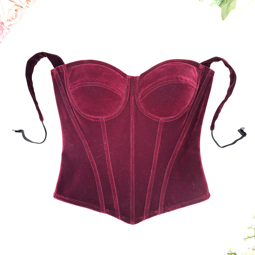 Утеплённый бархатный корсет с косточками, облегающая майка в французском стиле, топ для верхней одежды или многослойной носки