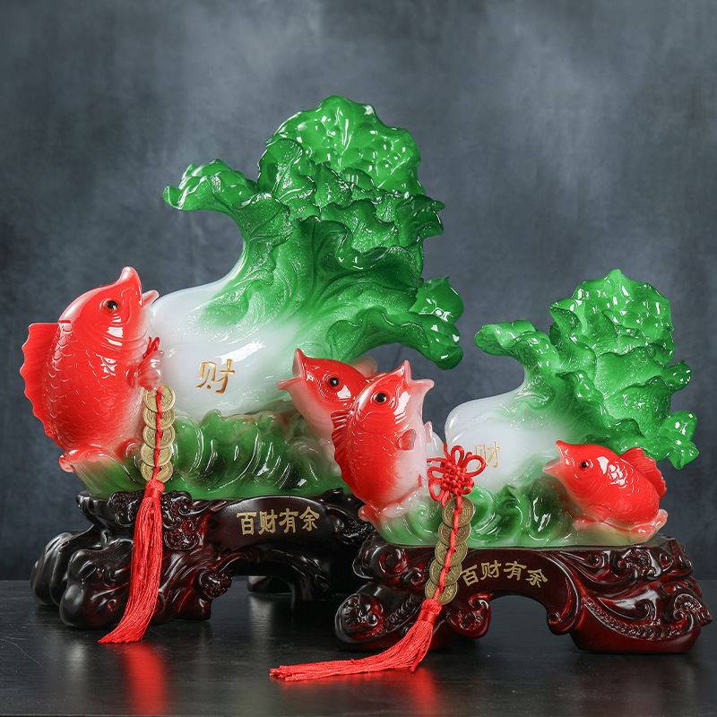 Chinese Jade Cabbage Ornaments More Than Baicai Opening Lucious Fish Creative Home Decorations Living Room TV Cabinet Decoration