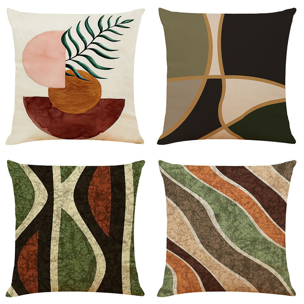 Льняная наволочка с абстрактным геометрическим принтом, подушка для автомобиля