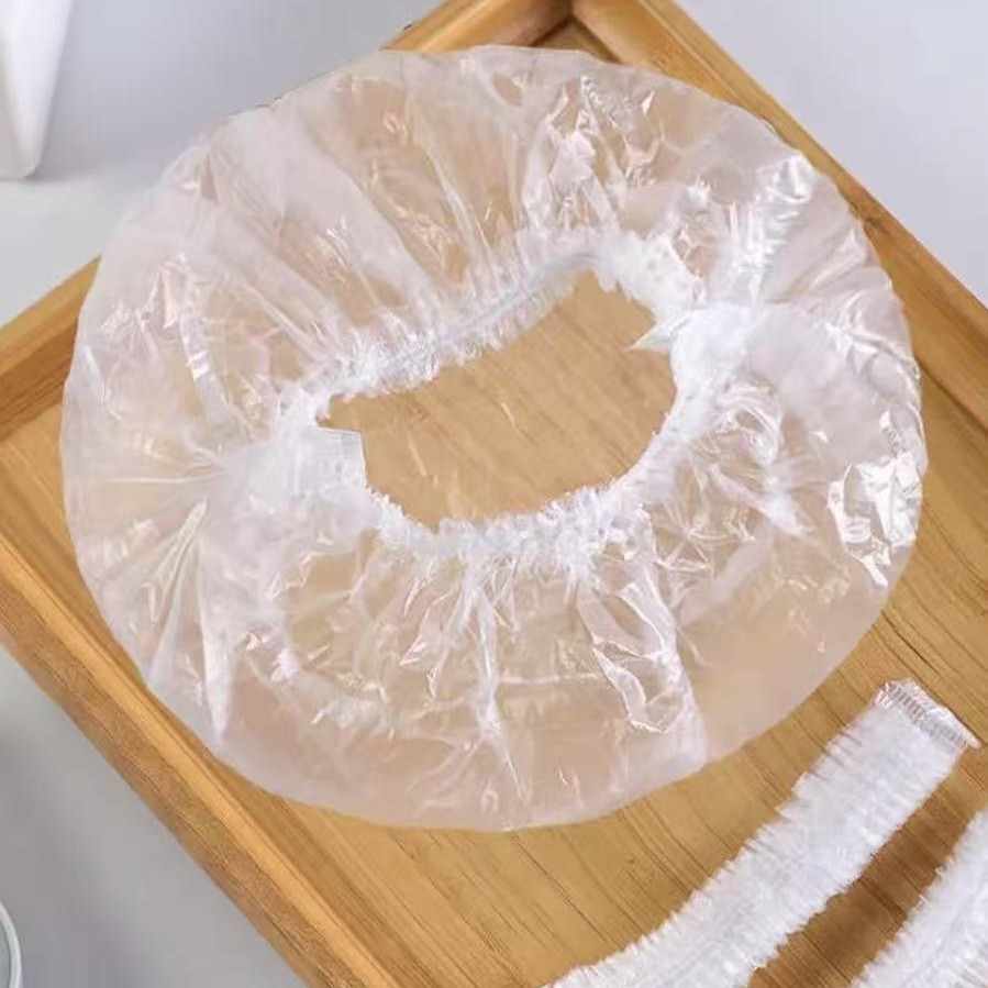 Spot Disposable Plastic Wrap Shower Cap Wholesale Waterproof and Dustproof Manufacturer Self-Produced 100 Pieces