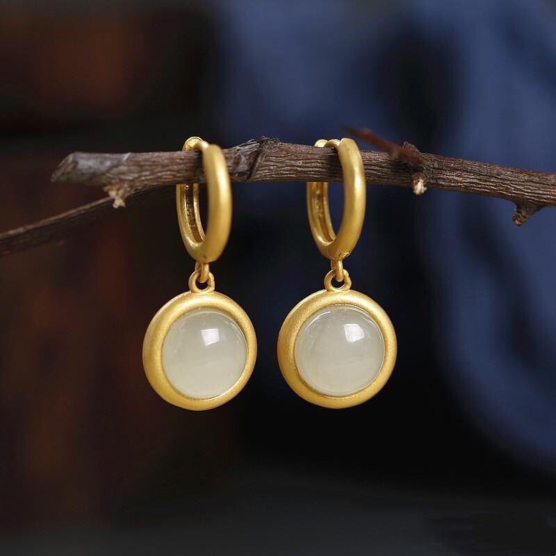 Серьги легкой роскоши и высокого класса, 925 стерлинговое серебро, древнее золото, серьги из нефрита Хэтиань, ретро, элегантные серьги с южным красным агатом